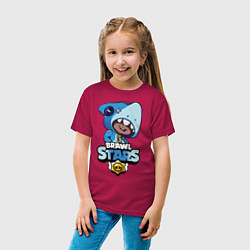 Футболка хлопковая детская Brawl Stars LEON SHARK, цвет: маджента — фото 2