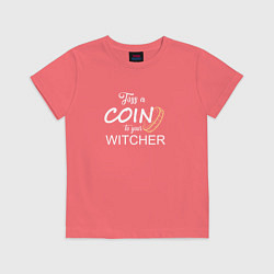 Футболка хлопковая детская Toss a coin to your Witcher, цвет: коралловый