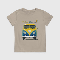 Футболка хлопковая детская Я люблю вас Yellow-blue bus, цвет: миндальный