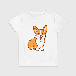 Футболка хлопковая детская Корги, цвет: белый
