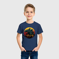 Футболка хлопковая детская Godzilla in circle, цвет: тёмно-синий — фото 2