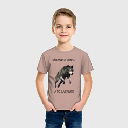 Футболка хлопковая детская Волк, цвет: пыльно-розовый — фото 2