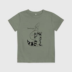 Футболка хлопковая детская Курьер - Енот 2 - Пенсия, цвет: авокадо