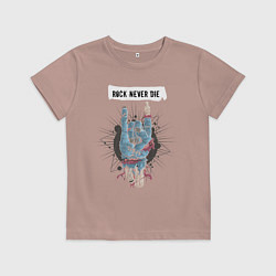 Футболка хлопковая детская Rock Never Die, цвет: пыльно-розовый