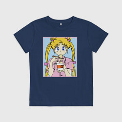 Футболка хлопковая детская Sailor Moon Usagi Tsukino, цвет: тёмно-синий