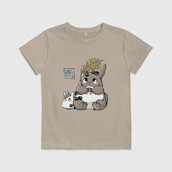 Футболка хлопковая детская Тоторо, цвет: миндальный