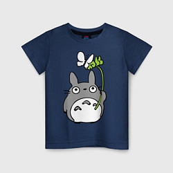 Футболка хлопковая детская Totoro и бабочка, цвет: тёмно-синий