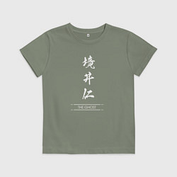 Футболка хлопковая детская Ghost of Tsushima - иероглифы, цвет: авокадо