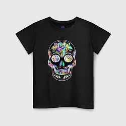 Футболка хлопковая детская Flowers - Art skull, цвет: черный