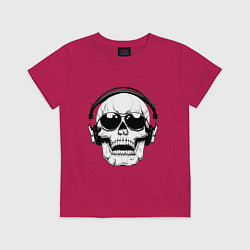 Футболка хлопковая детская Skull Music lover, цвет: маджента