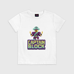 Футболка хлопковая детская Roblox Captain Block Роблокс, цвет: белый