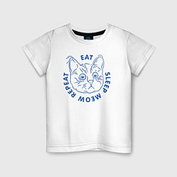 Футболка хлопковая детская Eat, sleep, meow, цвет: белый