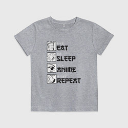 Футболка хлопковая детская Eat Sleep Anime Repeat, цвет: меланж