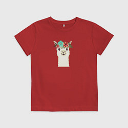 Детская футболка Милая лама альпака с цветами
