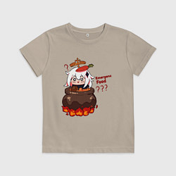 Футболка хлопковая детская Genshin Impact Paimon food, цвет: миндальный