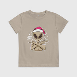 Футболка хлопковая детская Alien Santa, цвет: миндальный