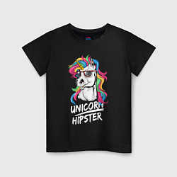 Футболка хлопковая детская Unicorn hipster, цвет: черный