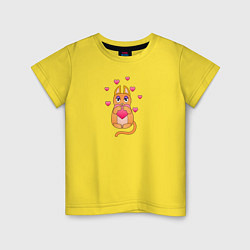 Футболка хлопковая детская Влюблённая кошечка, цвет: желтый