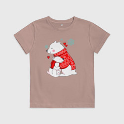 Футболка хлопковая детская Медведица с медвежонеком, цвет: пыльно-розовый