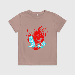 Футболка хлопковая детская Cyberpunk neon samurai, цвет: пыльно-розовый