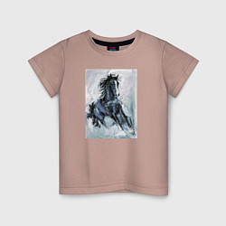Футболка хлопковая детская Лошадь арт, цвет: пыльно-розовый