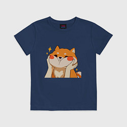 Футболка хлопковая детская Сиба Ину Милые Щечки, цвет: тёмно-синий
