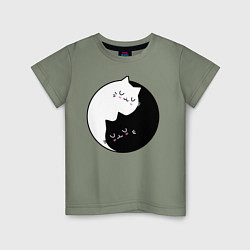 Футболка хлопковая детская Yin and Yang cats, цвет: авокадо