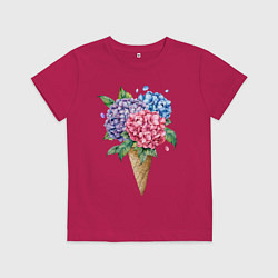 Футболка хлопковая детская Букет цветов в рожке, цвет: маджента