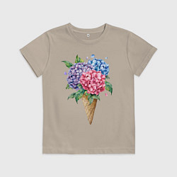 Футболка хлопковая детская Букет цветов в рожке, цвет: миндальный