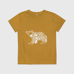 Футболка хлопковая детская Скандинавский медведь белый, цвет: горчичный