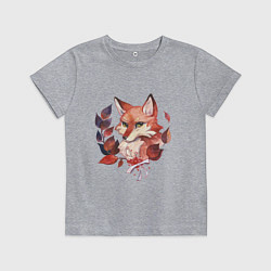 Футболка хлопковая детская Акварельный лис, цвет: меланж