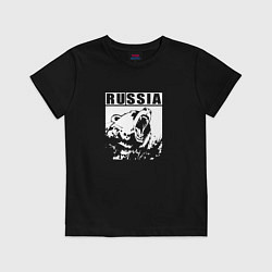 Футболка хлопковая детская Россия - медведь, цвет: черный