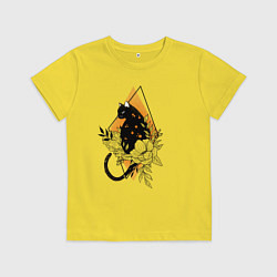 Футболка хлопковая детская Cat in flowers, цвет: желтый