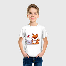 Футболка хлопковая детская Cute fox and laptop, цвет: белый — фото 2