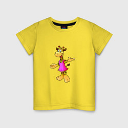 Футболка хлопковая детская Жираф в платье, цвет: желтый