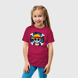 Футболка хлопковая детская Пиратский знак из One Piece, цвет: маджента — фото 2