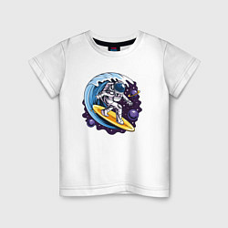 Футболка хлопковая детская Космонавт Серфингист, цвет: белый