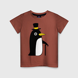 Футболка хлопковая детская Пингвин в шляпе, цвет: кирпичный