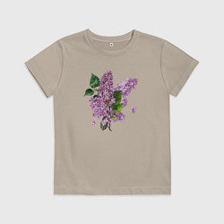 Футболка хлопковая детская СИРЕНЬ АКВАРЕЛЬЮ, цвет: миндальный