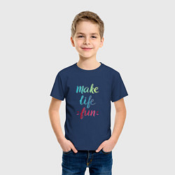 Футболка хлопковая детская Make life fun, цвет: тёмно-синий — фото 2