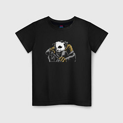 Футболка хлопковая детская Панда на черном, цвет: черный