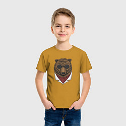Футболка хлопковая детская Крутой Медведь в очках, цвет: горчичный — фото 2