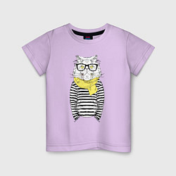 Футболка хлопковая детская Hipster Cat, цвет: лаванда