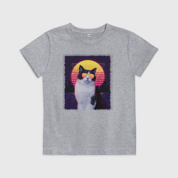 Футболка хлопковая детская Synthwave cat, цвет: меланж