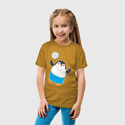 Футболка хлопковая детская Волейбол - Пингвин, цвет: горчичный — фото 2