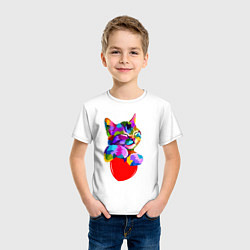 Футболка хлопковая детская РАДУЖНЫЙ КОТИК RAINBOW KITTY, цвет: белый — фото 2