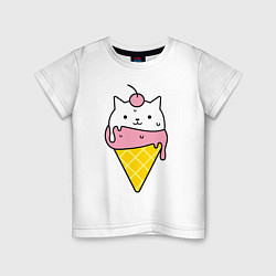 Футболка хлопковая детская Ice Cream Cat, цвет: белый