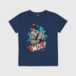 Футболка хлопковая детская Майнкрафт Волк, Minecraft Wolf, цвет: тёмно-синий