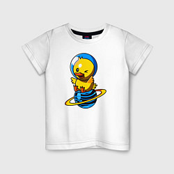 Футболка хлопковая детская Утенок-космонавт, цвет: белый