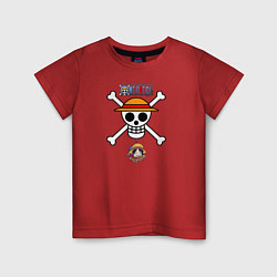 Футболка хлопковая детская Веселый Роджер Луффи One Piece, цвет: красный